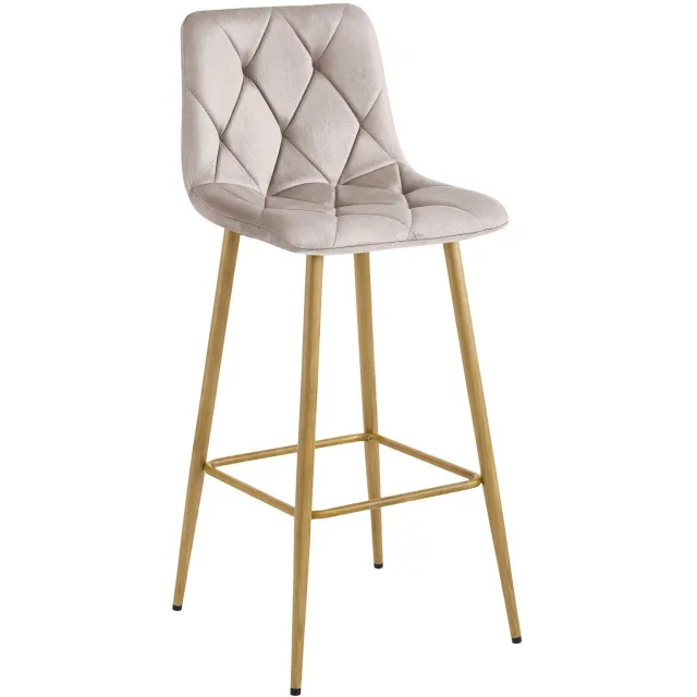 Oskar Barkruk NADO – Donkerbeige Velvet / Fluweel – Gestoffeerde Barstoel met Rugleuning en Voetsteun – Metalen Poten in Eikenlook – Modern Design – Voor Keukeneiland, Keuken, Bartafel en Thuisbar