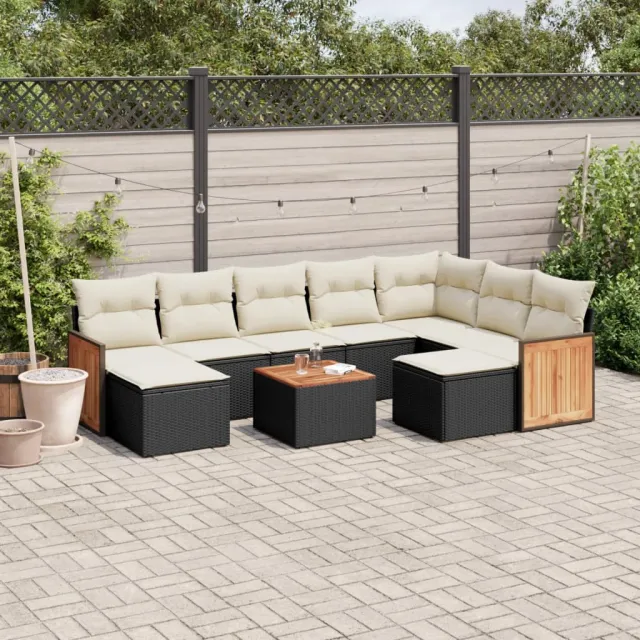 vidaXL 10-delige Loungeset met kussens poly rattan zwart, foto 2