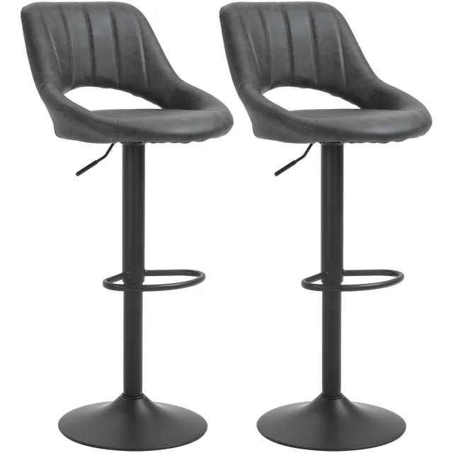 Homona Barkrukken - Set van 2 - Draaibaar en in hoogte verstelbaar - Met voetsteun - Kunstleer - 47 x 52 x 87-109 cm - Grijs