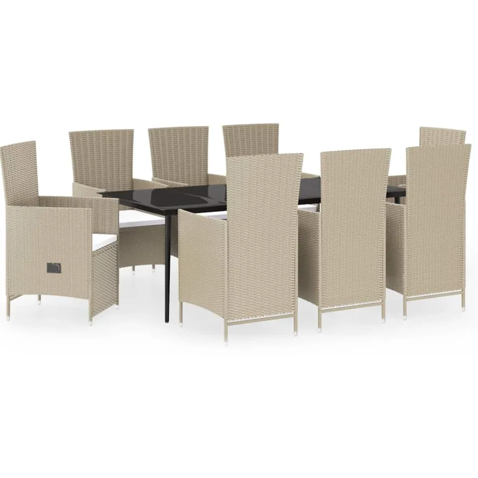 vidaXL 9-delige Tuinset met kussens beige