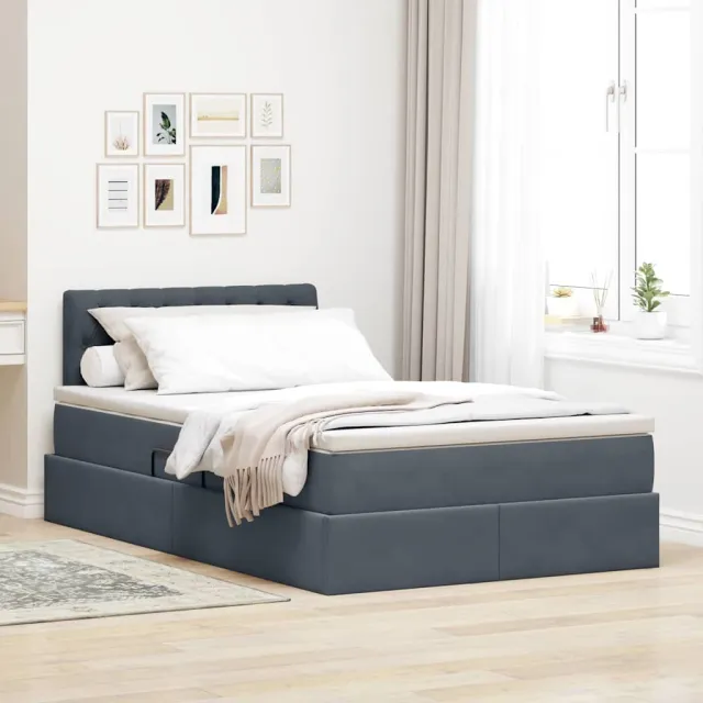 vidaXL LED Opslagbed met Matras Donkergrijs 120 x 200 cm Fluweel