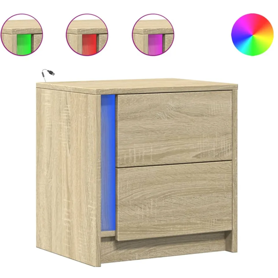 vidaXL Nachtkastjes met LED-verlichting 2 st bewerkt hout sonoma eiken, foto 3