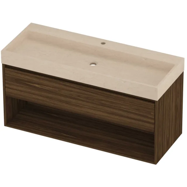 Proline Evoli Badmeubelset Hardsteen Loft 1 Kraangat Met Schap 120x46x62 cm Sand Stone Cabana Oak Eiken