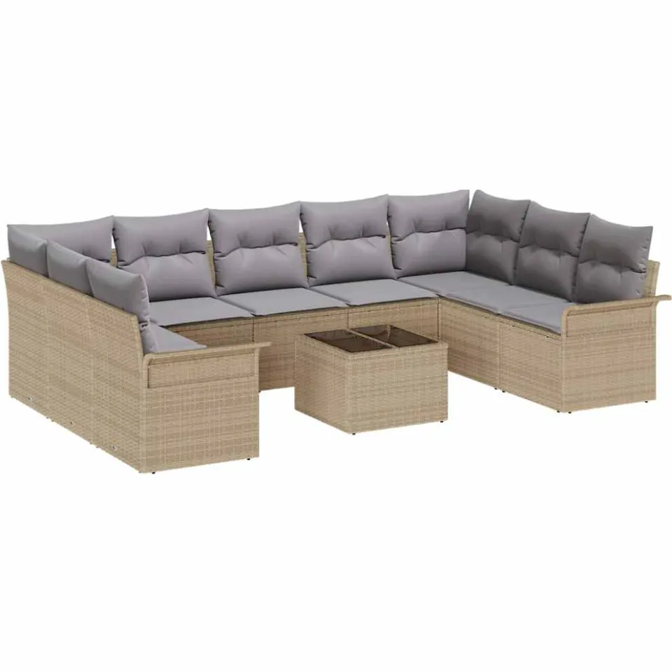 vidaXL Tuinbankenset 10 st Beige poly rattan, foto 4