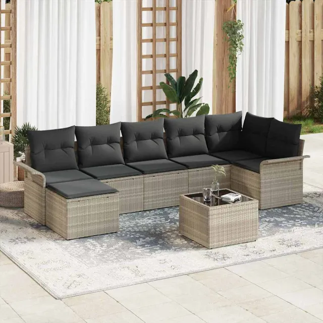 vidaXL Tuin Sofa Set 8 st Lichtgrijs poly rattan