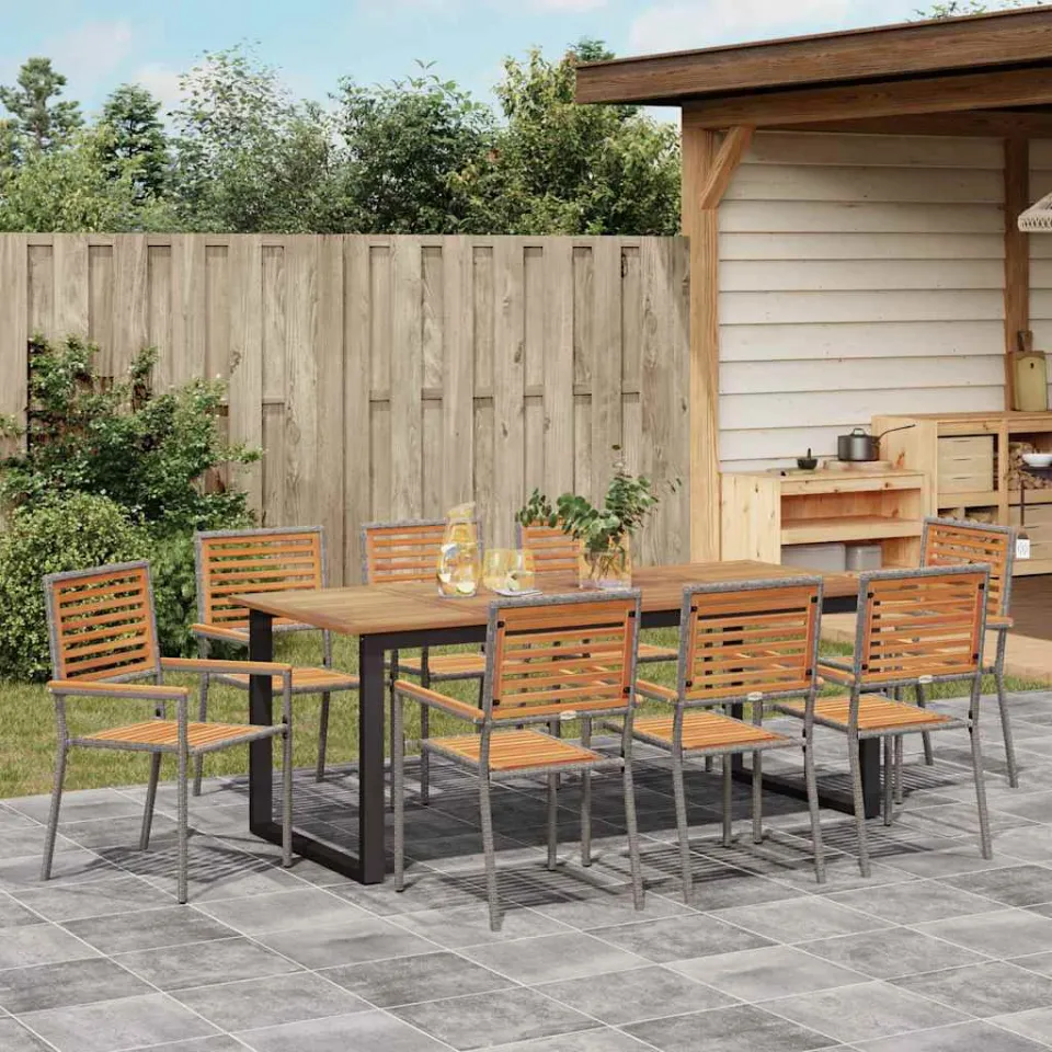 vidaXL Tuin eettafelset 9 st Grijs Massief Acaciahout, foto 3