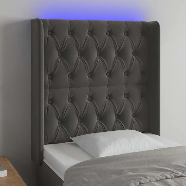 vidaXL Hoofdbord LED 83x16x118/128 cm fluweel donkergrijs grijs