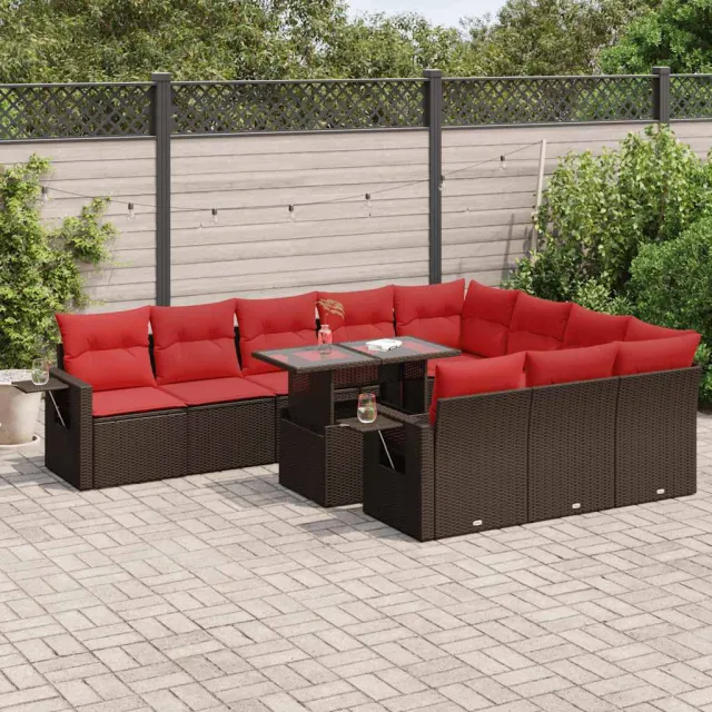 vidaXL 11-delige Loungeset met kussens poly rattan acacia bruin, foto 2