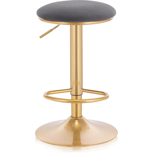 Happyment Luxe Barkruk - Velvet - Barkrukken zonder rugleuning - Grijs/goud - Verstelbaar - 38x61-82cm