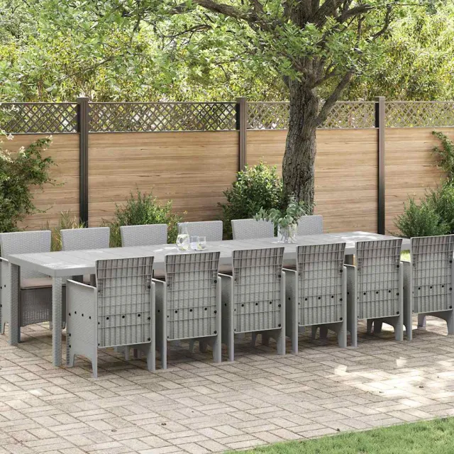 vidaXL Tuin Eetset 13 st Lichtgrijs Polt riet, foto 2