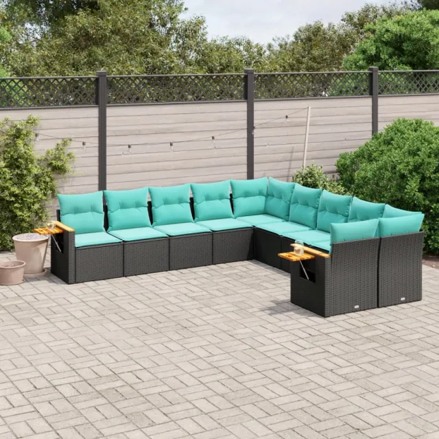 vidaXL 10-delige Loungeset met kussens poly rattan zwart, foto 2