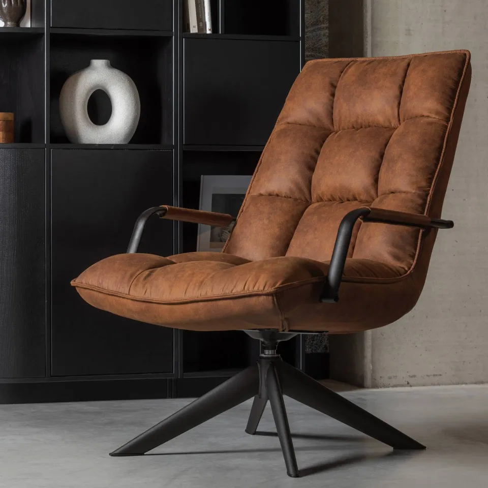 WOOOD Jouke Draaifauteuil - Kunstleer - Cognac - 96x70x85, foto 4
