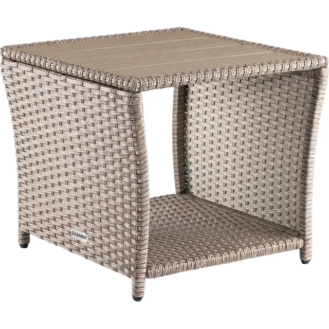 Casaria Bijzettafel - WPC Tafelblad Polyrotan 45x45x40cm – Beige