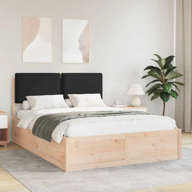 vidaXL Bedframe met Gevoerd Hoofdgedeelte Zwart 140 x 190 cm