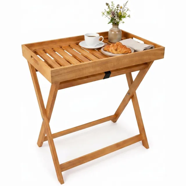 Lomera Bijzettafel Inklapbaar met Afneembaar Dienblad - Dienbladtafel - Klaptafel van Hardhout - Koffietafel - Banktafel - Snacktafel - Laptoptafel - TV-Tray - Balkontafel - Tuintafel - Butlertray nvt
