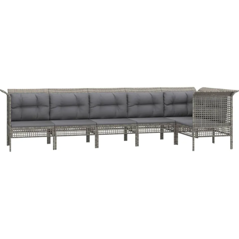vidaXL 6-delige Loungeset met kussens poly rattan grijs, foto 2