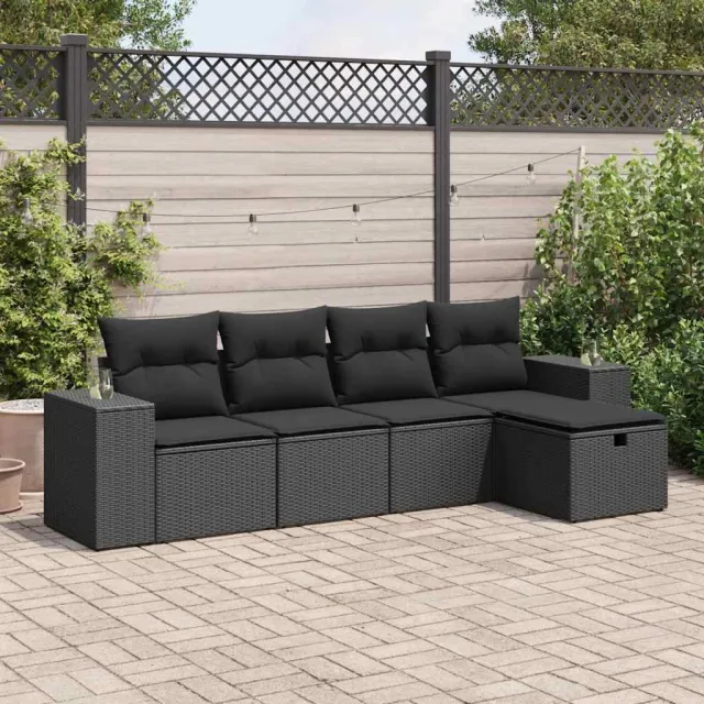 vidaXL 5-delige Loungeset met kussens poly rattan zwart, foto 2
