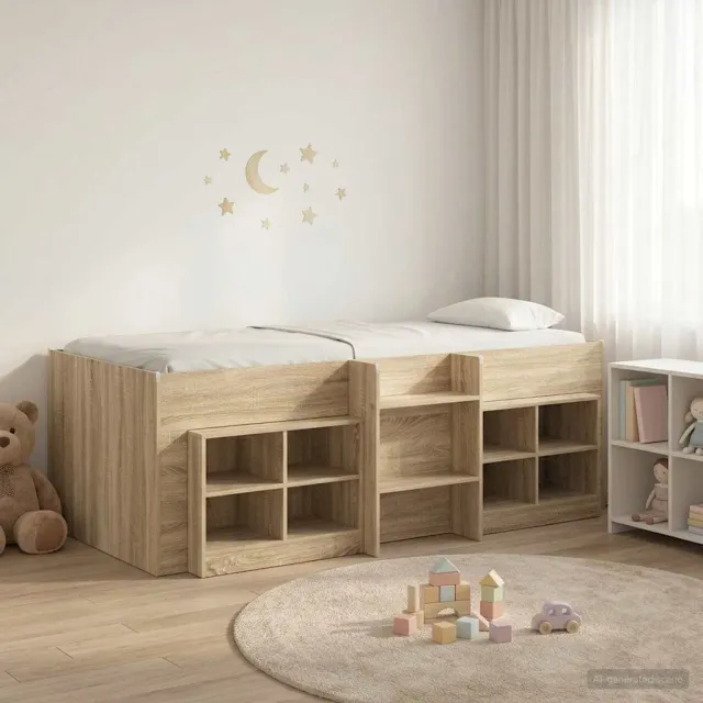 vidaXL Loft Bed Frame met Kast 3 st Sonoma Eiken Bewerkt hout Bruin
