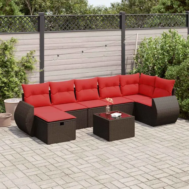 vidaXL 8-delige Loungeset met kussens poly rattan bruin, foto 2