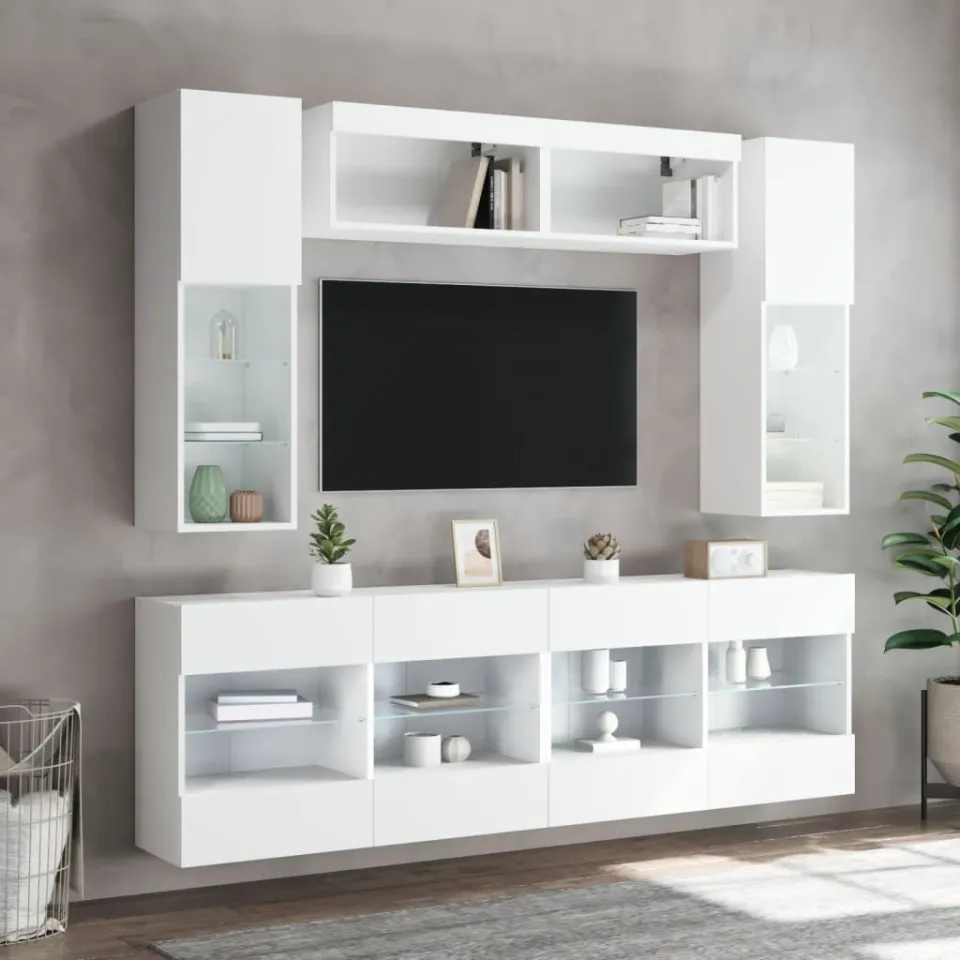 vidaXL 6-delige Tv-wandmeubelset met LED-verlichting wit, foto 3
