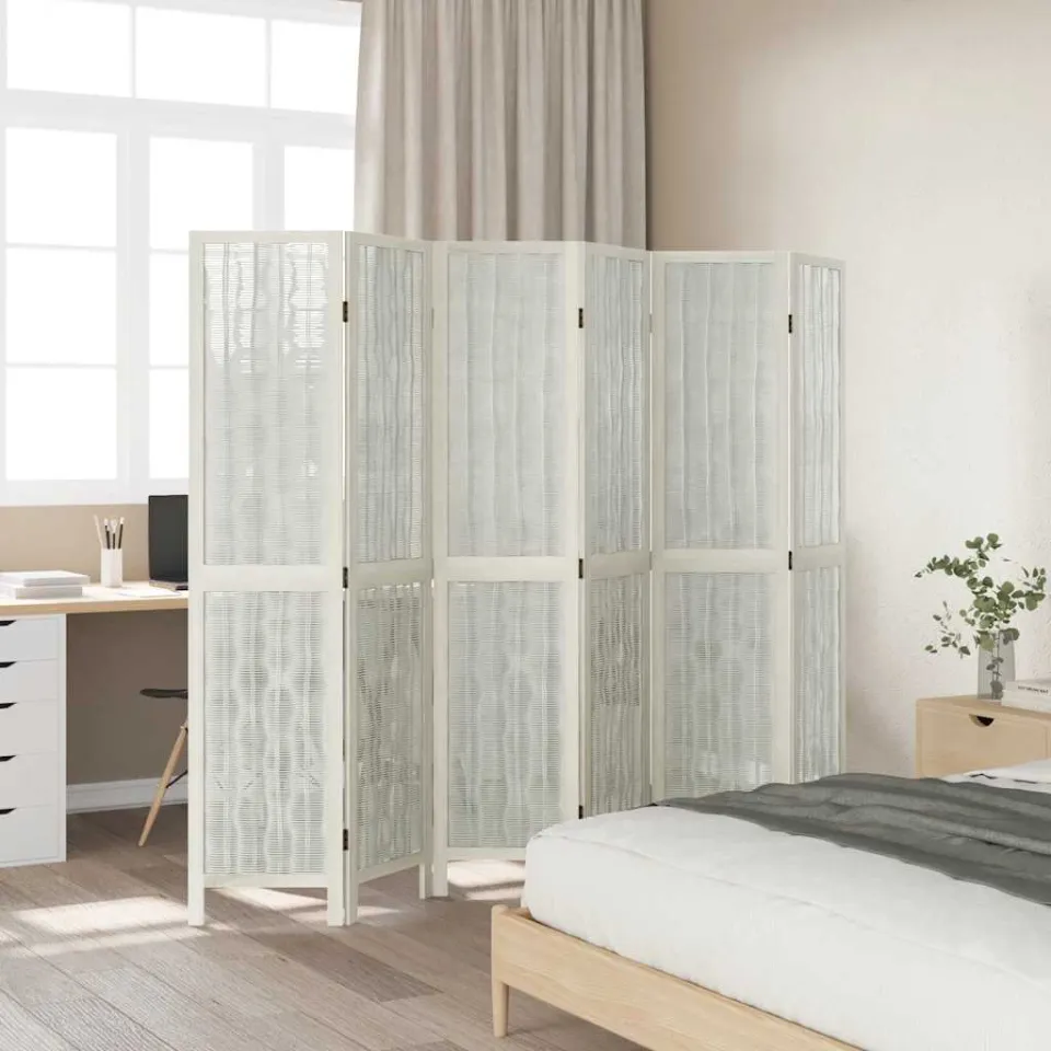 vidaXL Kamerscherm met 6 panelen massief paulowniahout wit, foto 4