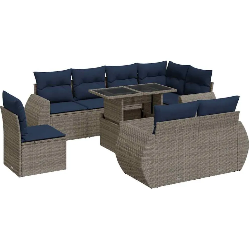 vidaXL 9-delige Loungeset met kussens poly rattan acacia grijs
