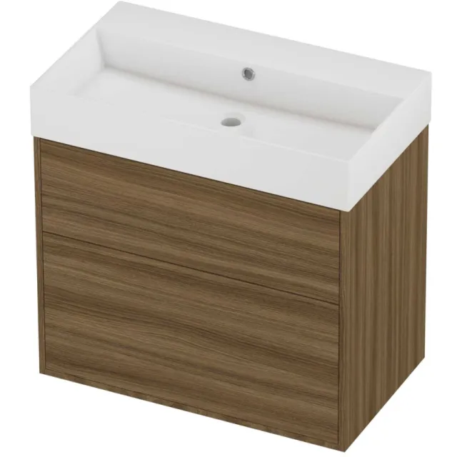 Proline Zara Badmeubelset Porselein Loft 2 Laden 80x46x78 cm Glans Wit Caramel Walnut Houtlook