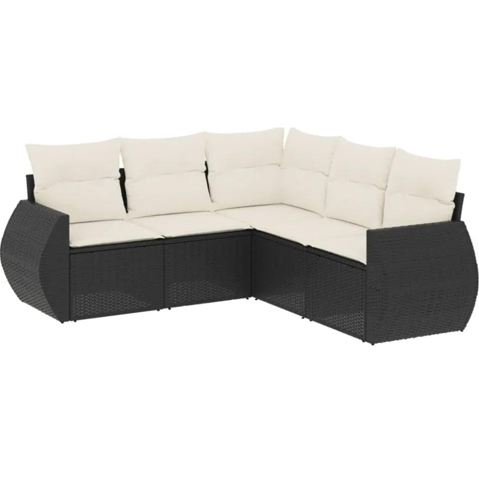 vidaXL 5-delige Loungeset met kussens poly rattan zwart, foto 3