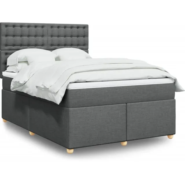 vidaXL Boxspring met matras stof donkergrijs 140x190 cm grijs