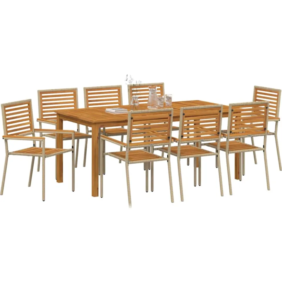 vidaXL Tuin eettafelset 9 st Beige Massief Acaciahout