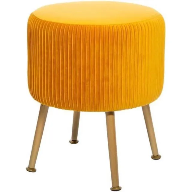 Atmosphera Design Kruk in Fluweel Solaro in MDF en metaal - Geel - D. 35 x H. 41 cm