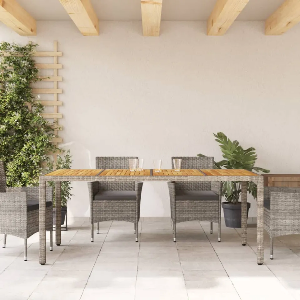 vidaXL Tuintafel met acaciahouten blad 190x90x75 cm poly rattan grijs, foto 2