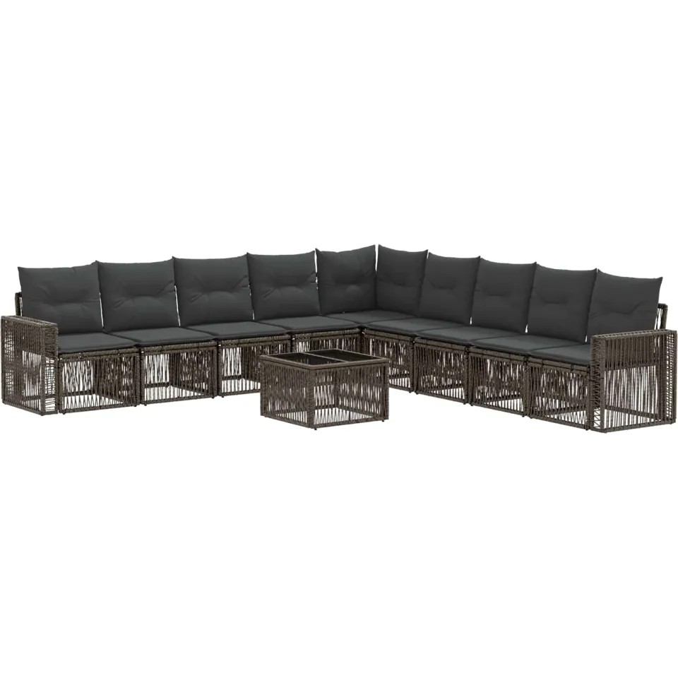 vidaXL Tuinbankenset 10 st 9-zits Grijs en Donkergrijs poly rattan, foto 3