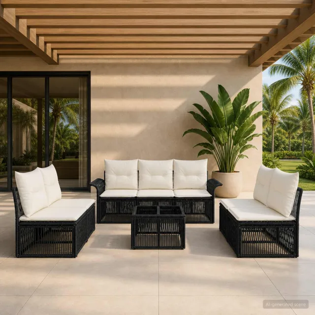 vidaXL Tuinbankenset 8 st Zwart poly rattan, foto 2
