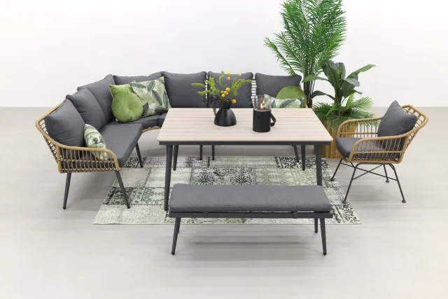 Garden Impressions GI Margriet lounge-/dining set met stoel - Naturel wicker Antraciet/Bruin