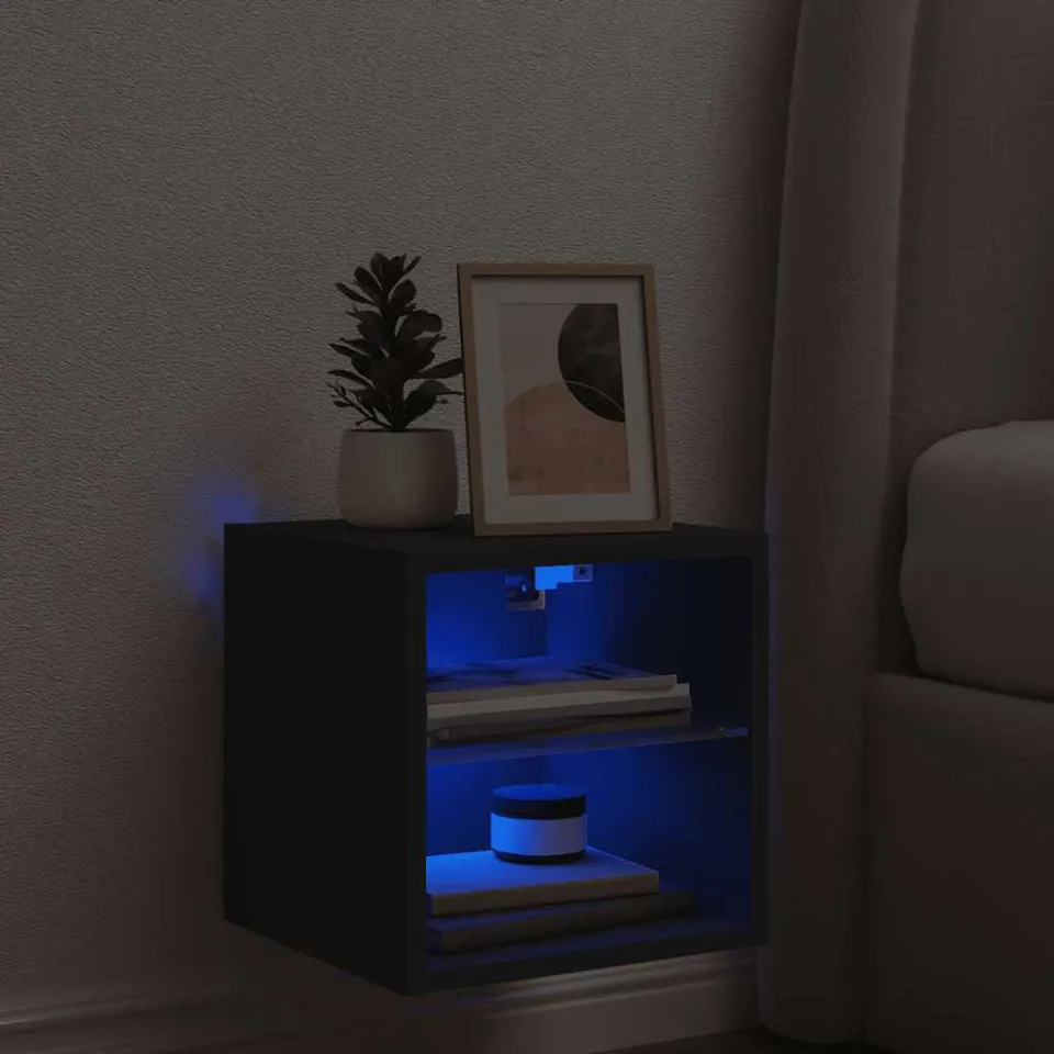 vidaXL Tv-wandmeubel met LED-verlichting 30x28,5x30 cm zwart, foto 3