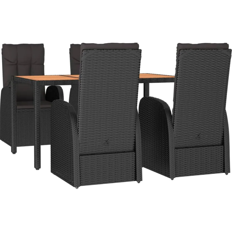 vidaXL 5-delige Tuinset met kussens poly rattan zwart, foto 3
