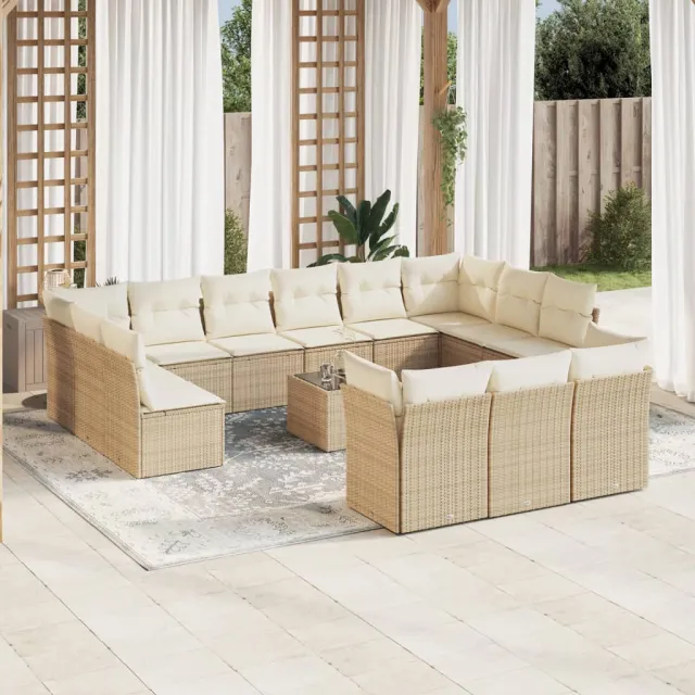 vidaXL 14-delige Loungeset met kussens poly rattan beige, foto 2
