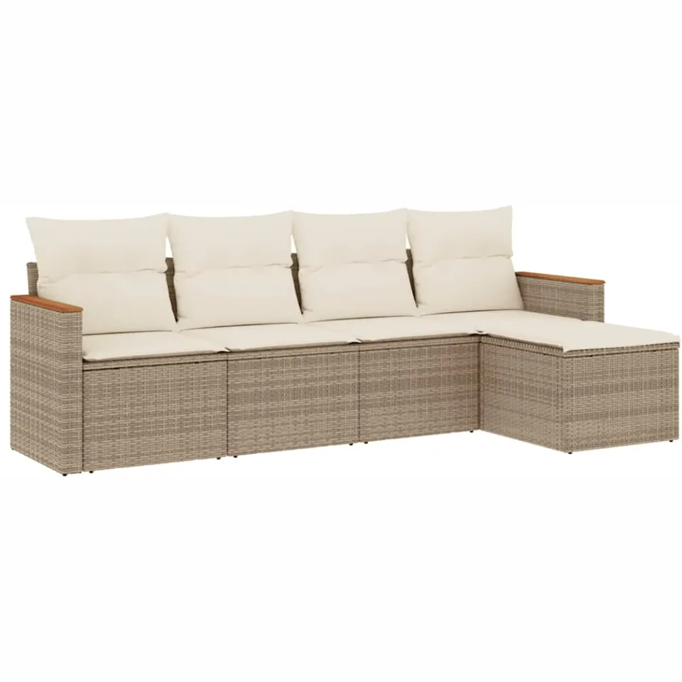 vidaXL 5-delige Loungeset met kussens poly rattan beige, foto 3