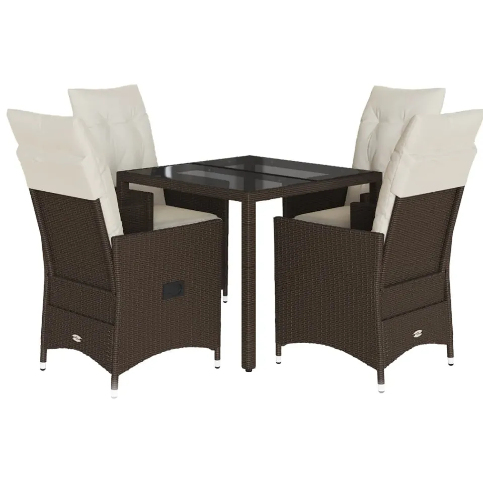 vidaXL 5-delige Tuinset met kussens poly rattan bruin, foto 3