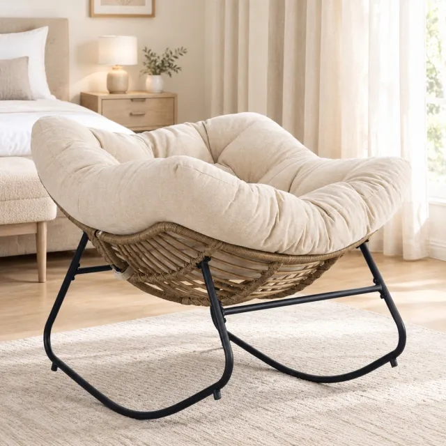 MIVRAY Schommelstoel 95 x 107 x 83 cm - Ergonomische Relaxstoel Met Chenille Kussen - Voor Woonkamer En Slaapkamer - Beige