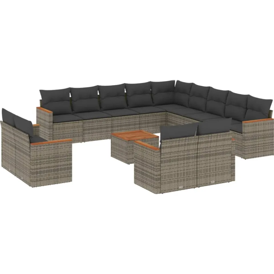 vidaXL 14-delige Loungeset met kussens poly rattan grijs, foto 3