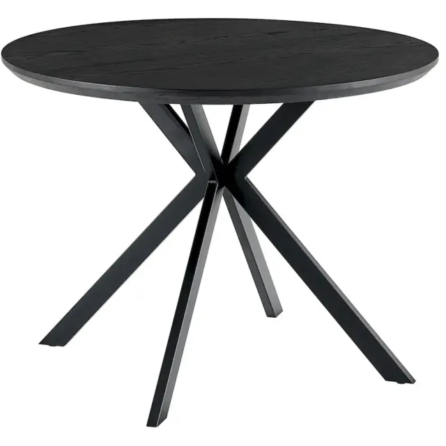 Vestland Eiken Eettafel Rond – 110 cm –Zwart - Geschikt voor 4 Personen – Spinpoot Metaal - Industrieel Design