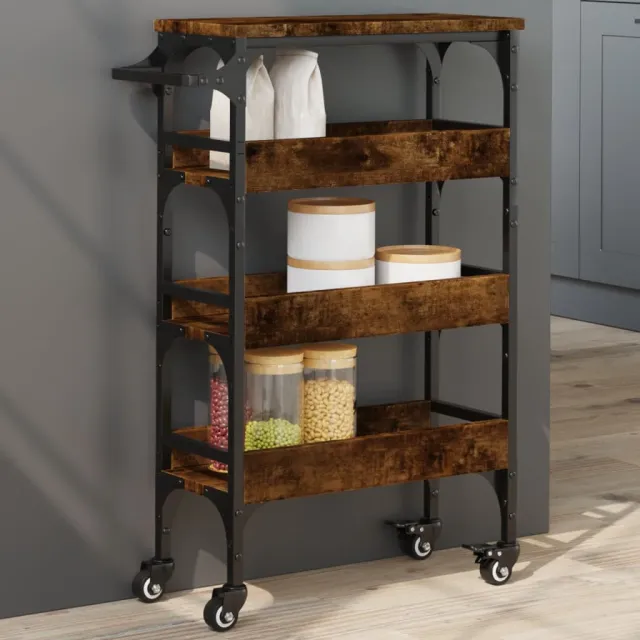vidaXL Keukentrolley 53x20x76 cm bewerkt hout gerookt eikenkleurig, foto 2