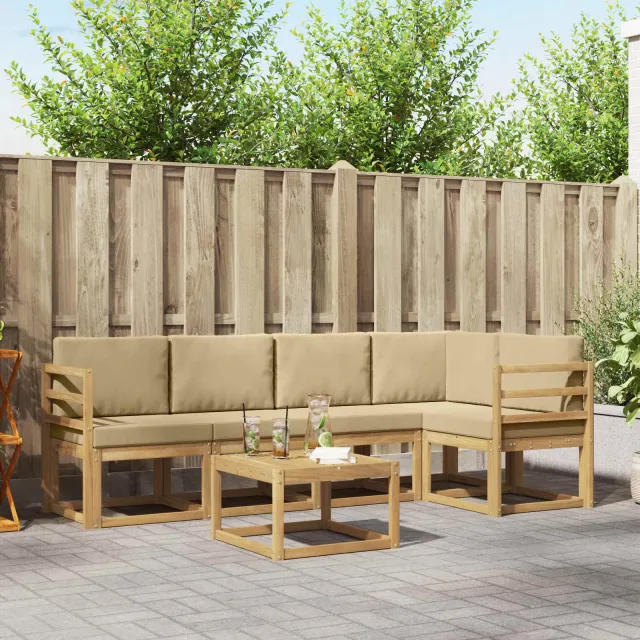 vidaXL Buiten bankenset 6 st 5-zits Wit en Beige Massief Acaciahout