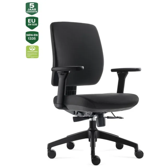 Bens 917-Ergo-4 - Ergonomische Bureaustoel - Bureaustoelen voor volwassenen - Kantoorstoel - Volledig Stoffen Bekleding - GREENGUARD GOLD - NEN-EN1335 & ARBO normen Zwart
