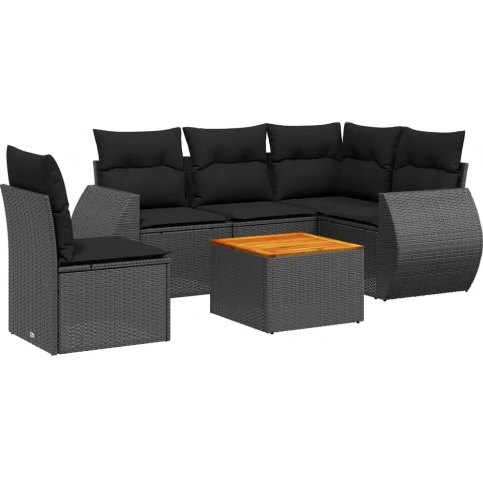 vidaXL 6-delige Loungeset met kussens poly rattan zwart, foto 3