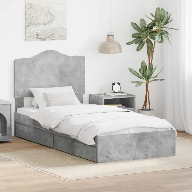 vidaXL Opslag bed met lade Beton Grijs 90 x 190 cm Bewerkt hout