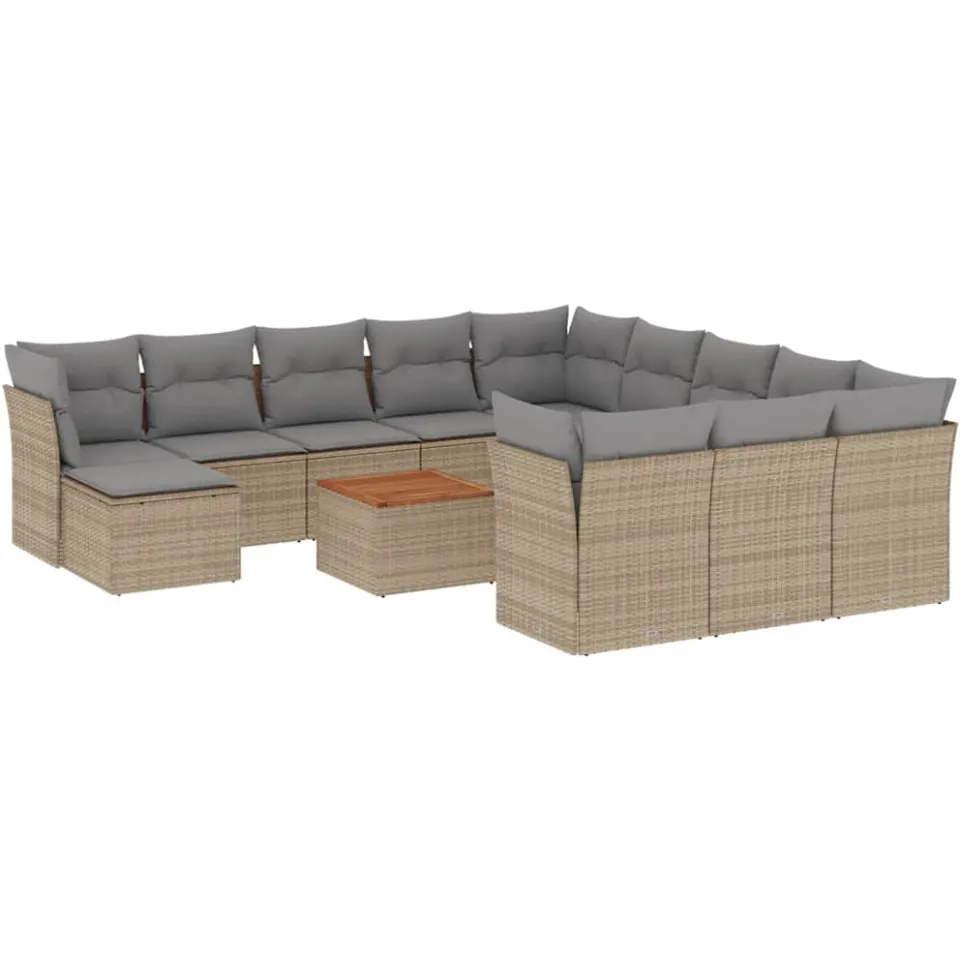 vidaXL 13-delige Loungeset met kussens poly rattan beige