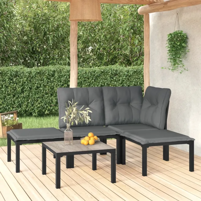 vidaXL 5-delige Loungeset poly rattan zwart en grijs, foto 2